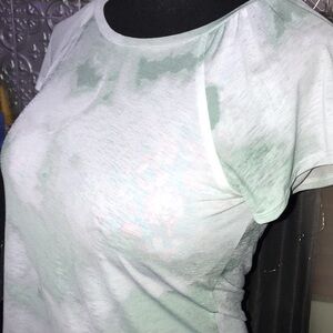 #152 (S)Nine West colorful sheer blouse, medium, Cap sleeve,green, coral, blue